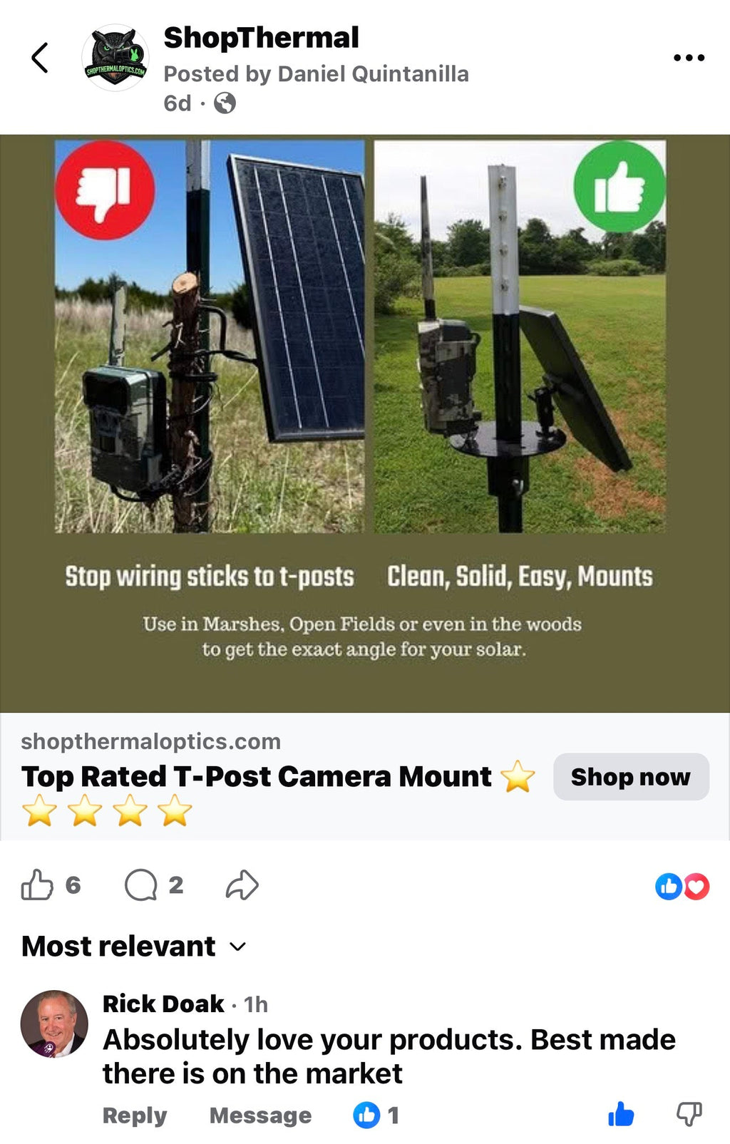 T Post Mount for 1 Camera and Solar Panel (includes 1 articulating arm for Solar and hardware for camera)