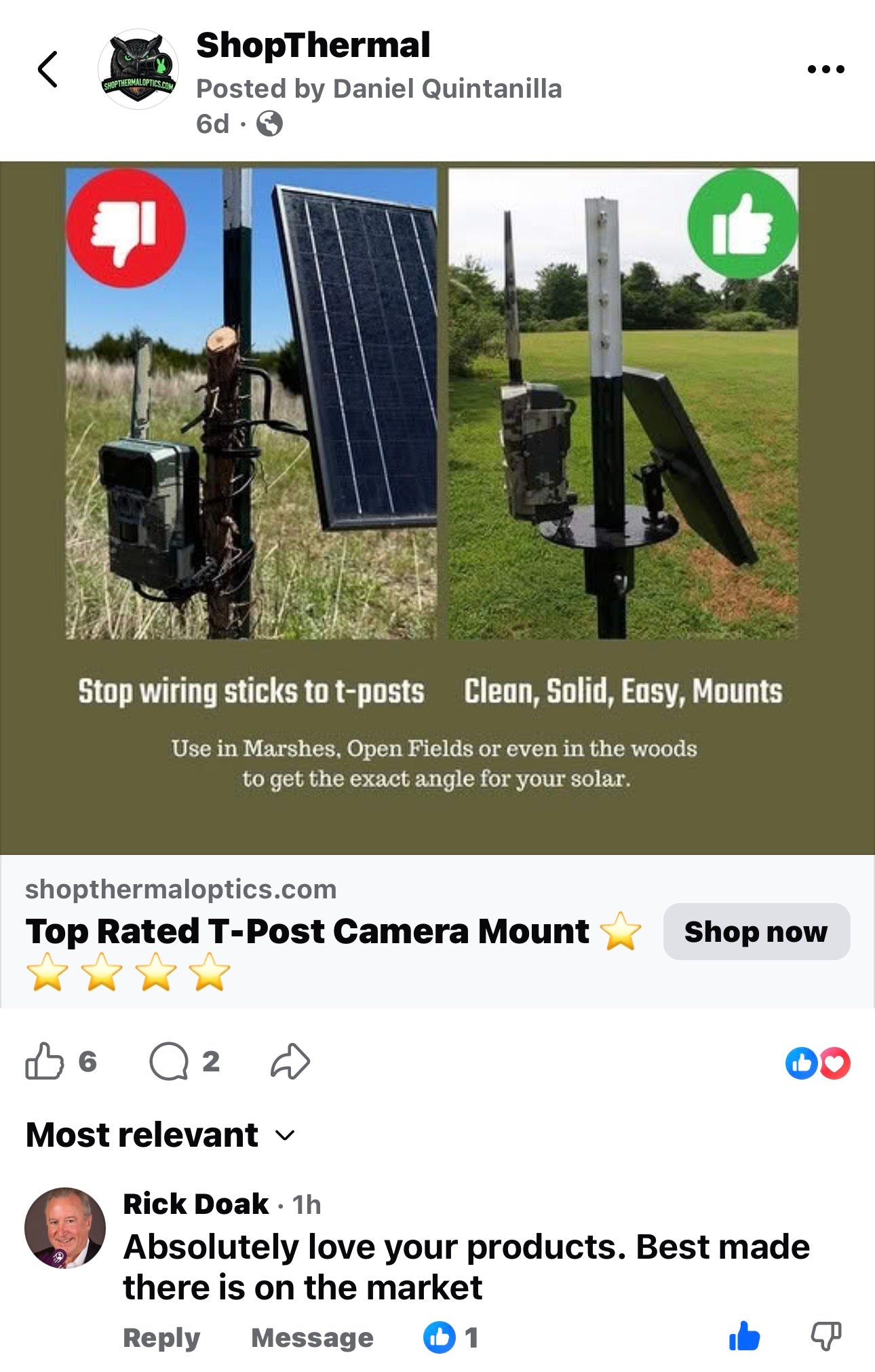 T Post Mount for 1 Camera and Solar Panel (includes 1 articulating arm for Solar and hardware for camera)