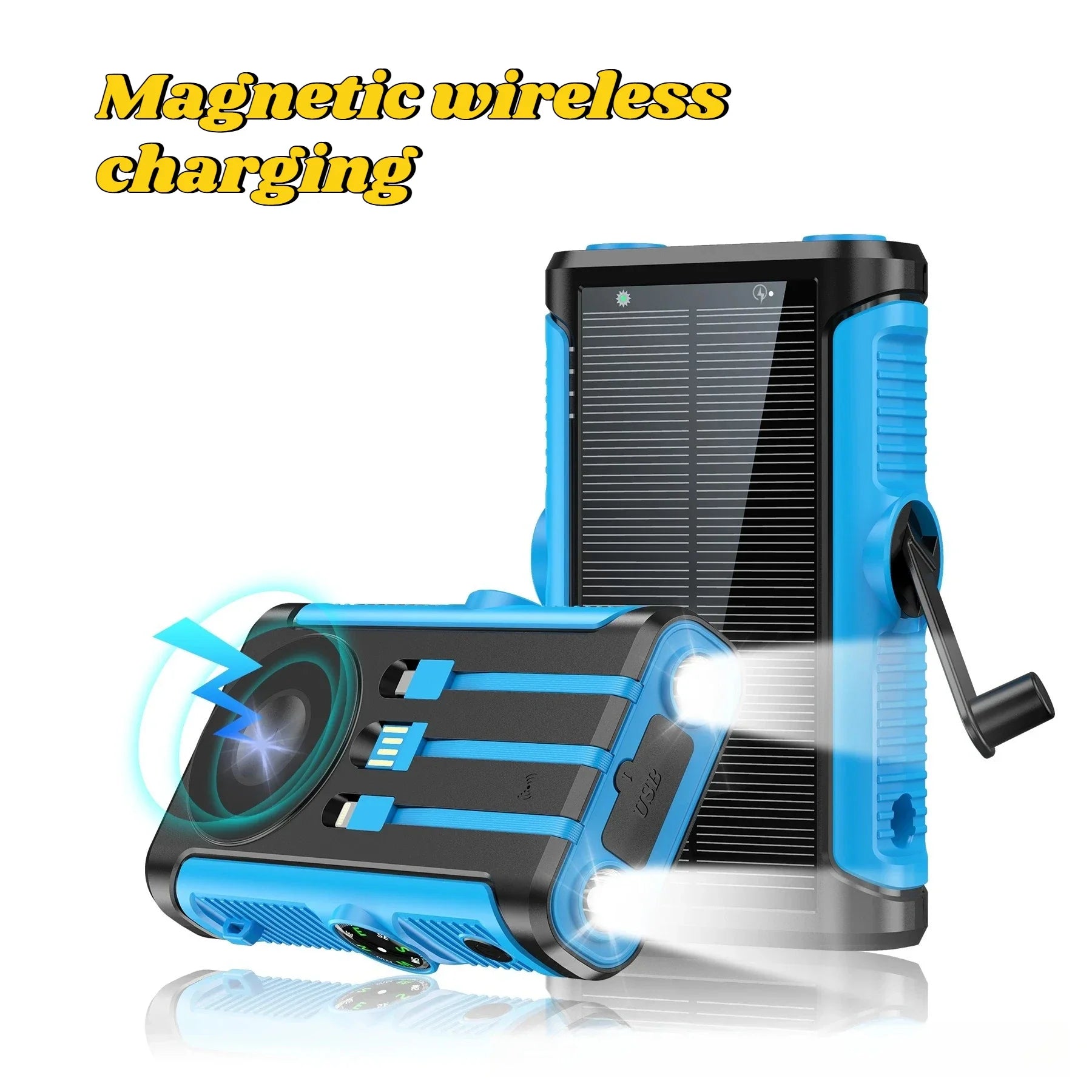 20,000mAh Solar Power Bank 22.5W Magnetic Wireless Charging Portable Power Bank with Built-in Cables & Flashlight — USB-C/Lightning Outputs, Camping External Battery