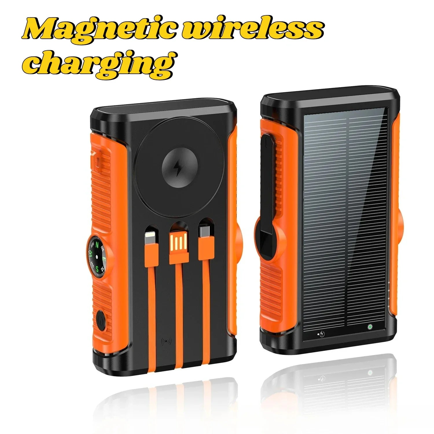 20,000mAh Solar Power Bank 22.5W Magnetic Wireless Charging Portable Power Bank with Built-in Cables & Flashlight — USB-C/Lightning Outputs, Camping External Battery
