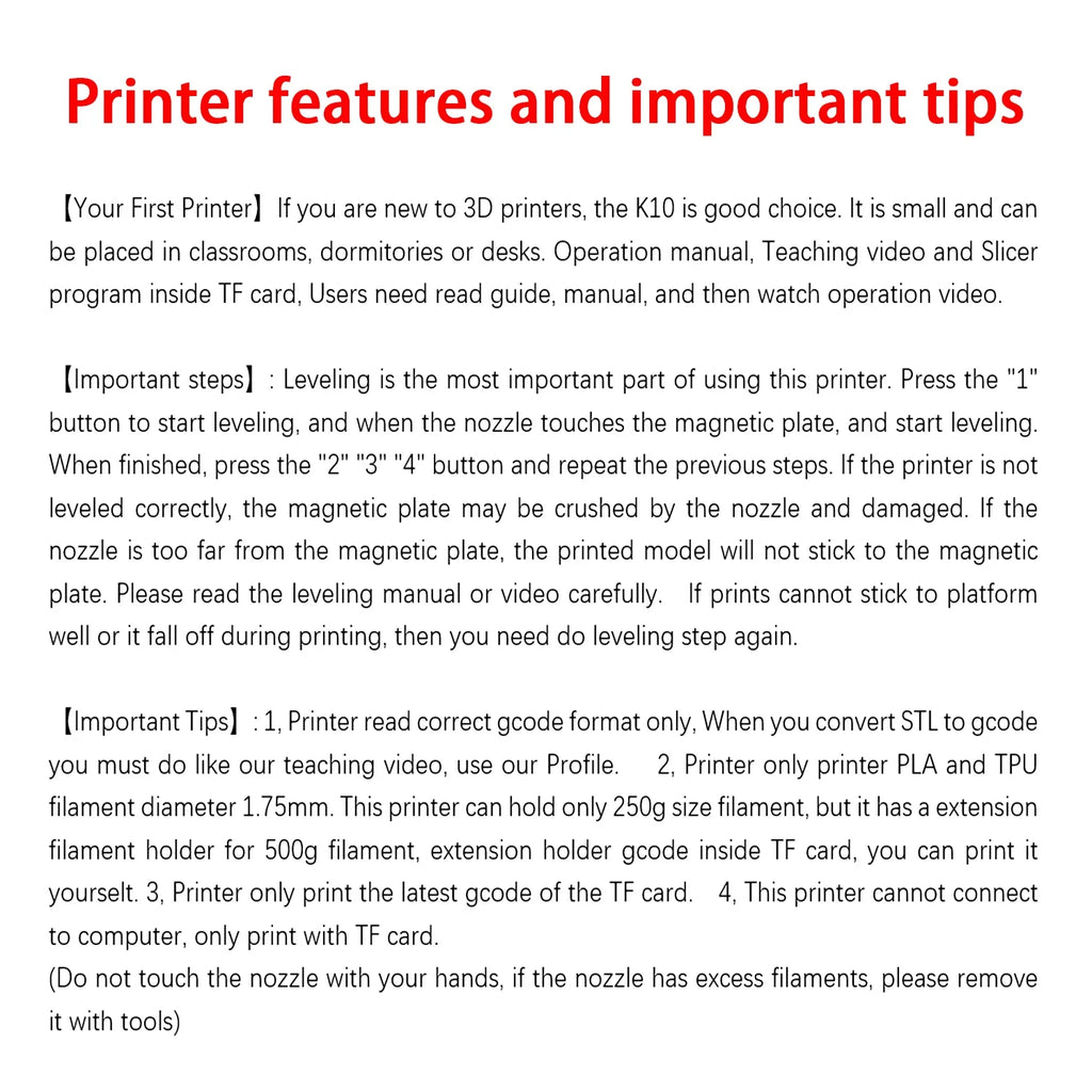 Entry-Level 3D Printer Compatible with PLA & TPU 1.75mm Filament, 100x100x100mm Build, Includes 12V Power Adapter