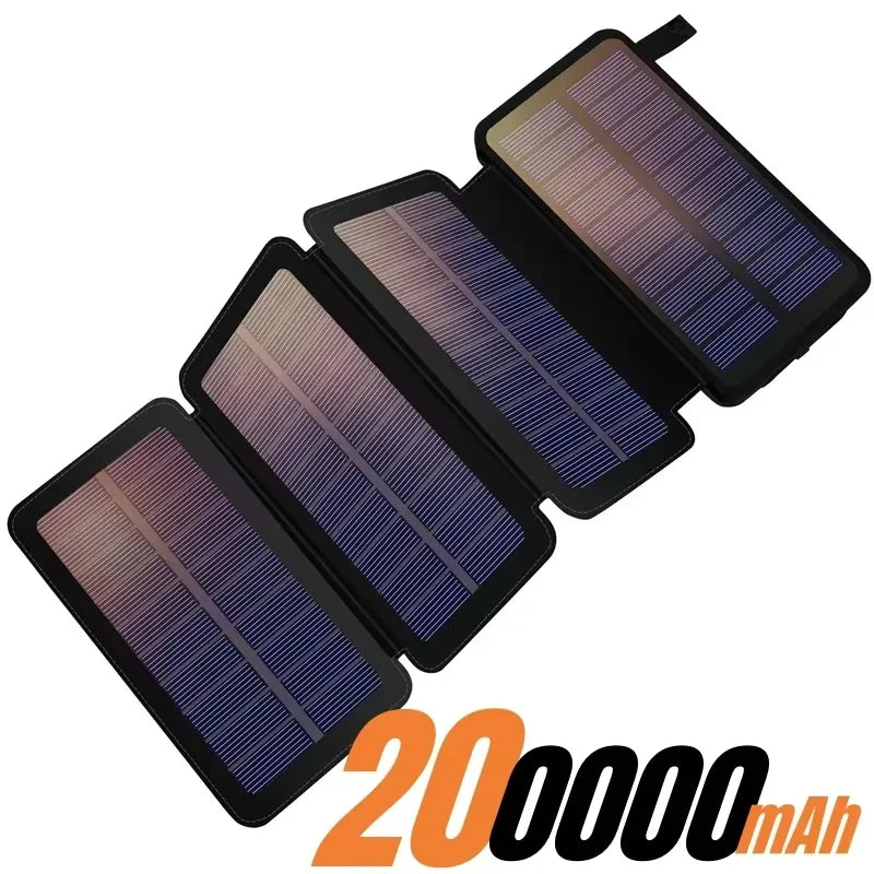 200,000mAh Solar Power Bank with Folding Solar Panels 120W Portable Charger with Built-in Cables USB-C USB-A Lightning Flashlight Digital Display for iPhone Android