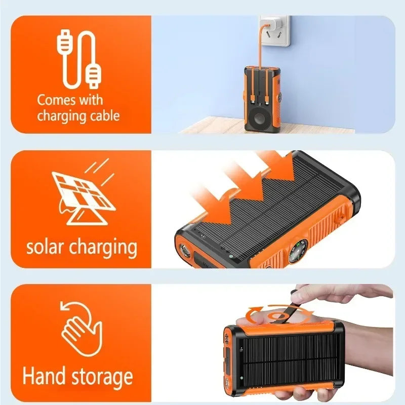 20,000mAh Solar Power Bank 22.5W Magnetic Wireless Charging Portable Power Bank with Built-in Cables & Flashlight — USB-C/Lightning Outputs, Camping External Battery