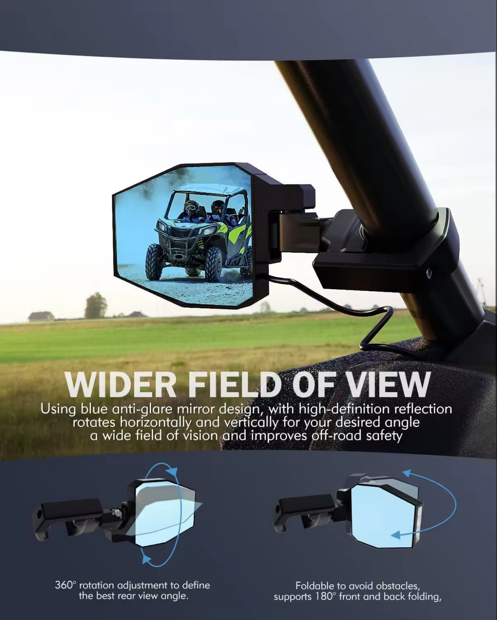 Off Road Side Mirror Pair With Sidewinder LED Pod Lights