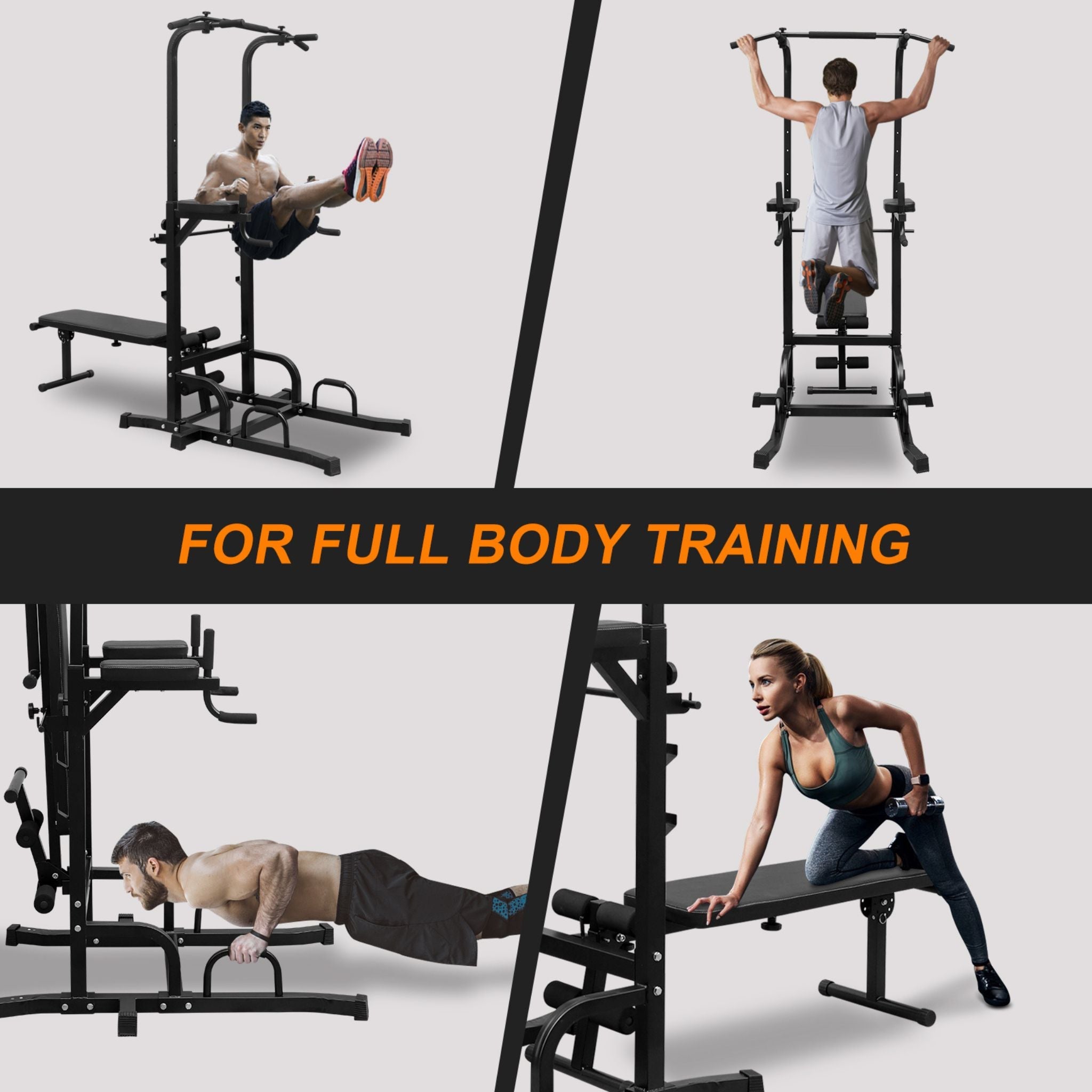 Rovix Power Tower Heavy-Duty Multi-Functional Dip Station With Bench, Pull Up Bar, And Adjustable Height For Home Gyms (SAK64327)